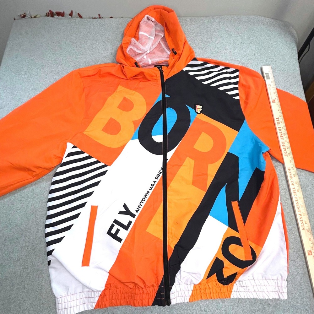 Born Fly Windbreaker Jacket Mens 5XL Orange Graphic Full Zip Hooded Streetwear